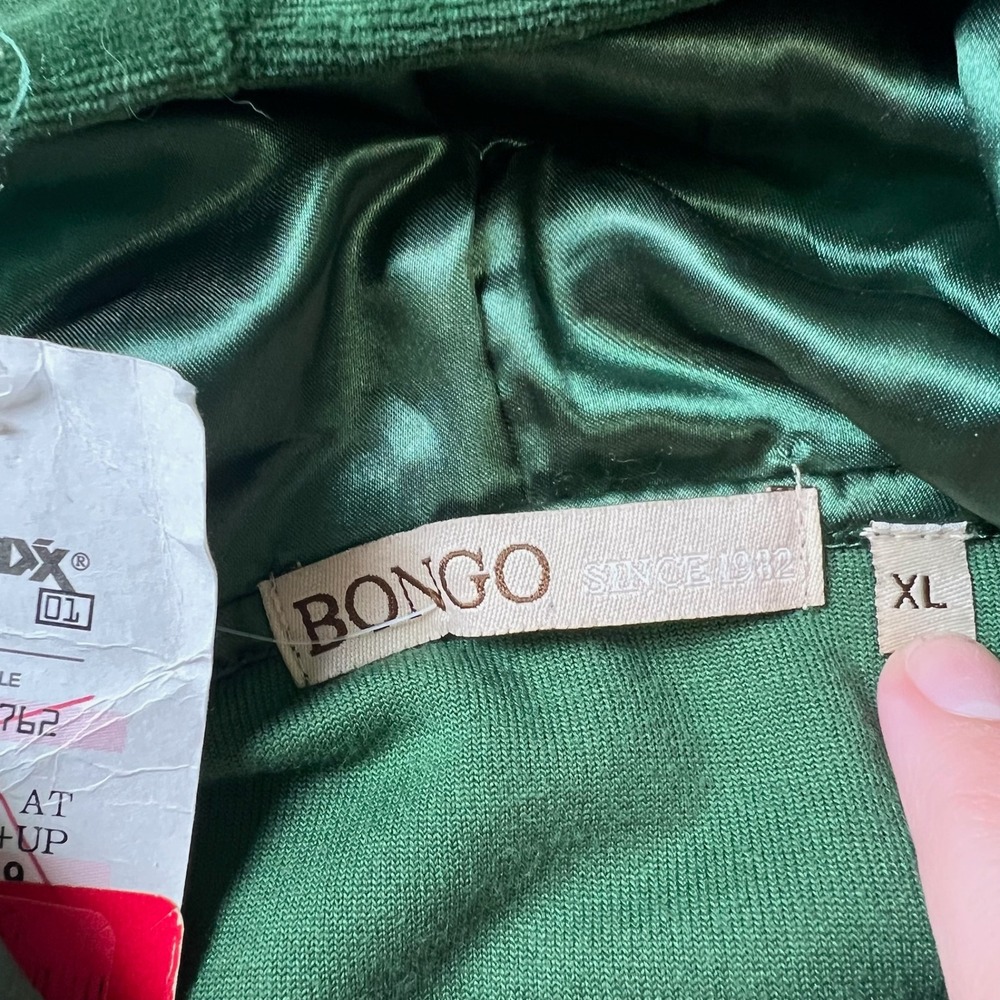 Bongo Velour Hoodie Womens XL Green Zip Up Rhinestone Y2K McBling Jacket - Picture 6 of 10